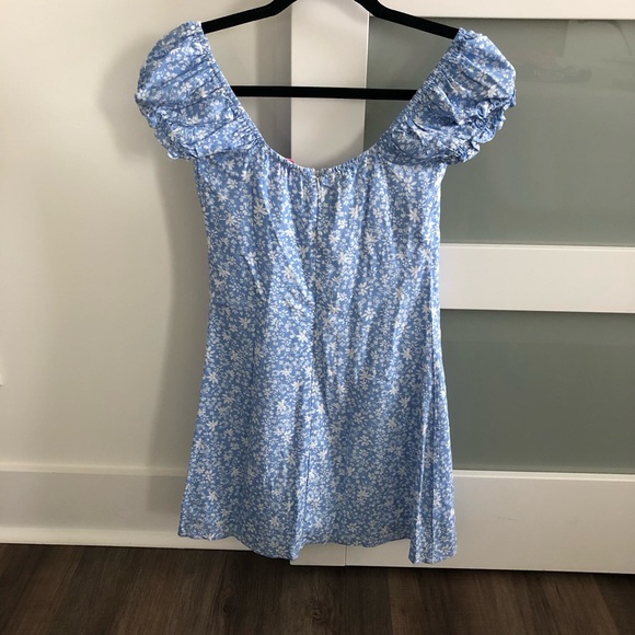 Pink Lily Blue Floral Puff Sleeve Mini Dress X-Small - Picture 4 of 4